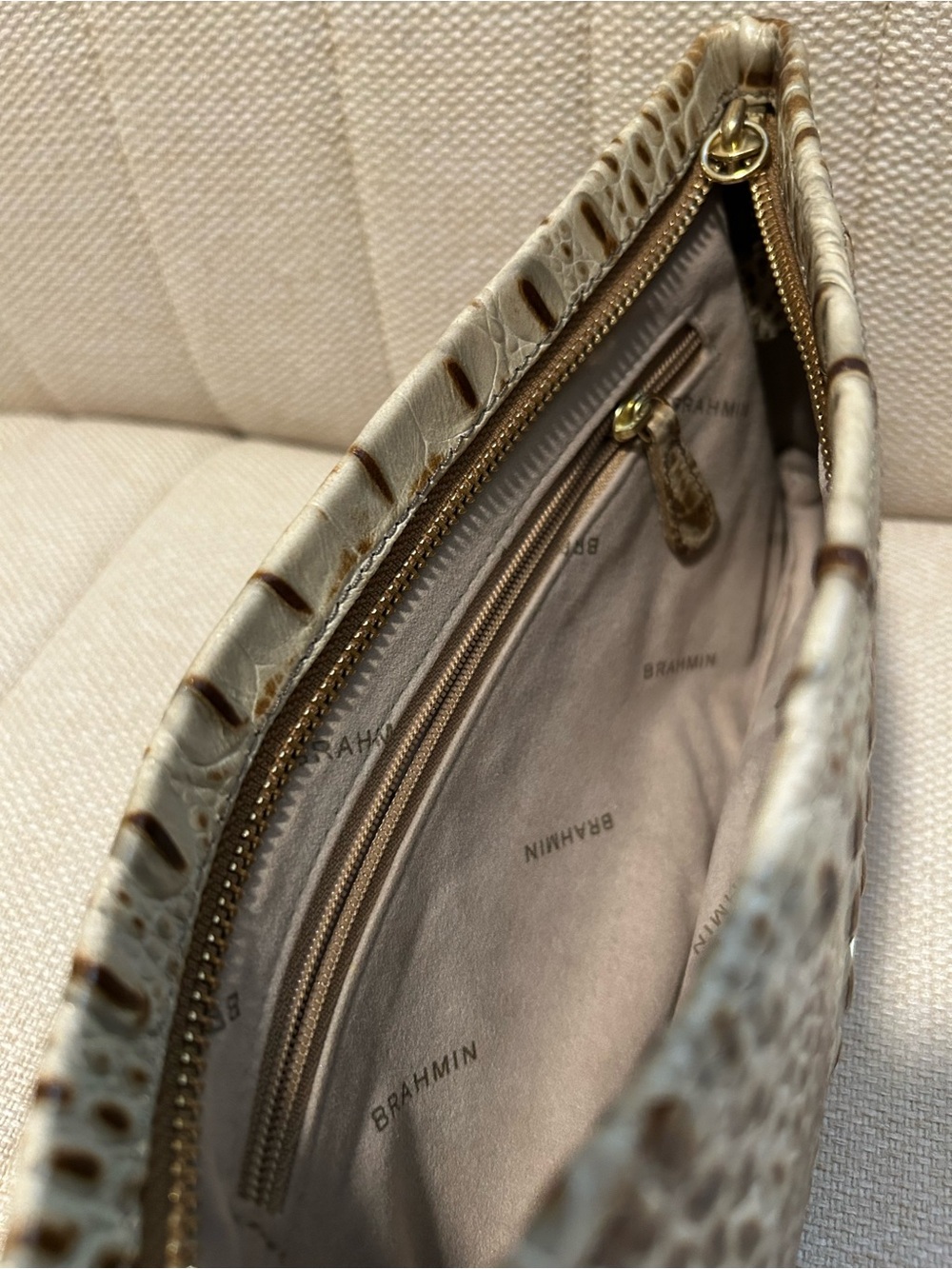 Brahmin Taupe Croc-Embossed Leather Wristlet Clutch - Picture 3 of 4